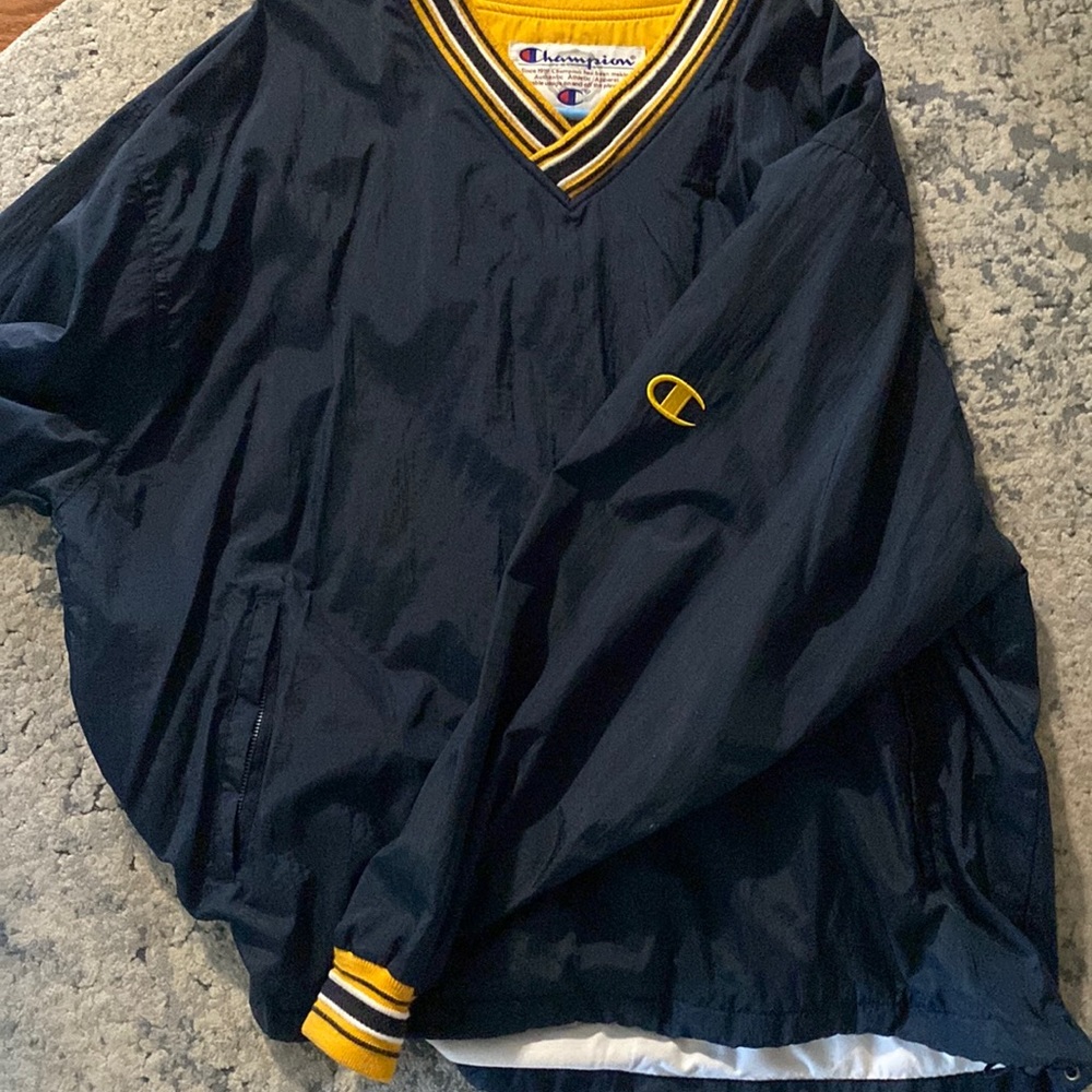 Navy/yellow champion pullover. XL